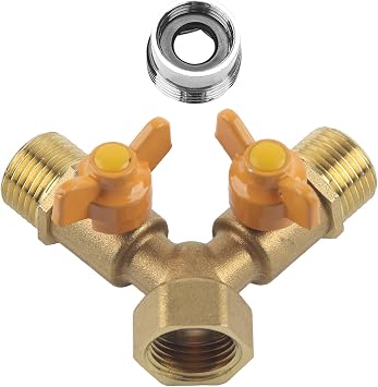 Brass Washing Machine Water Splitter, Laundry Sink Y Wye Water Splitter Valve, Female G1/2" to G3/4", G1/2" Male