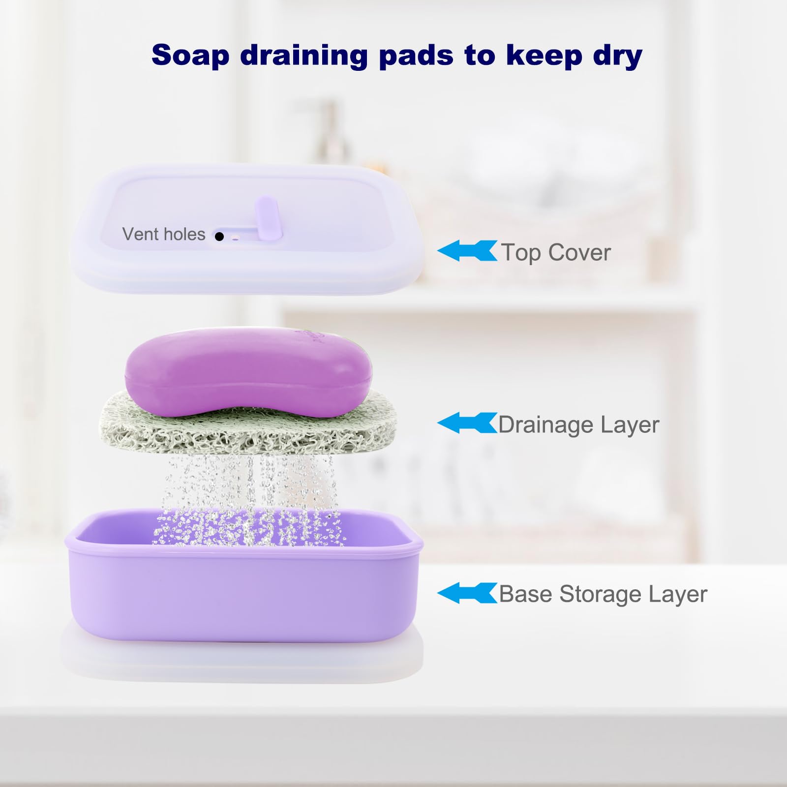 Silicone Travel Soap Case - Leak Proof Bar Soap Container With Drainer (Beige, Large)