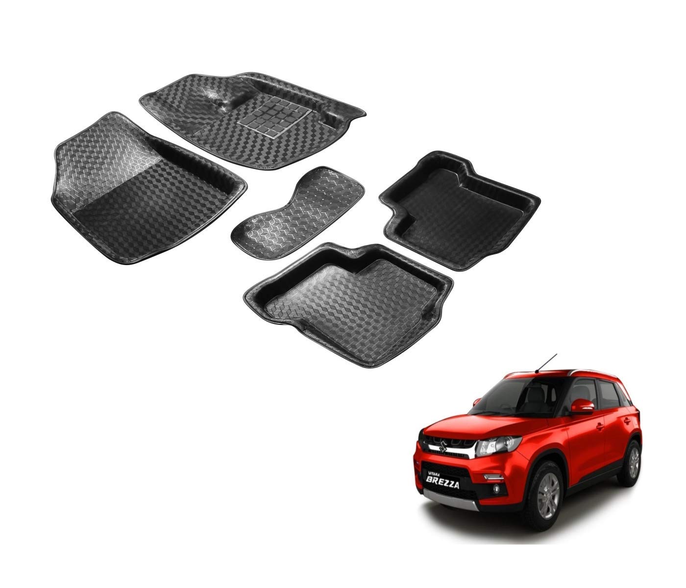 Auto Hub EVA-Plastic 3D/4D Car Floor Mat Compatible with Maruti Vitara Brezza (Model : 2016-Till Date)-(Black)