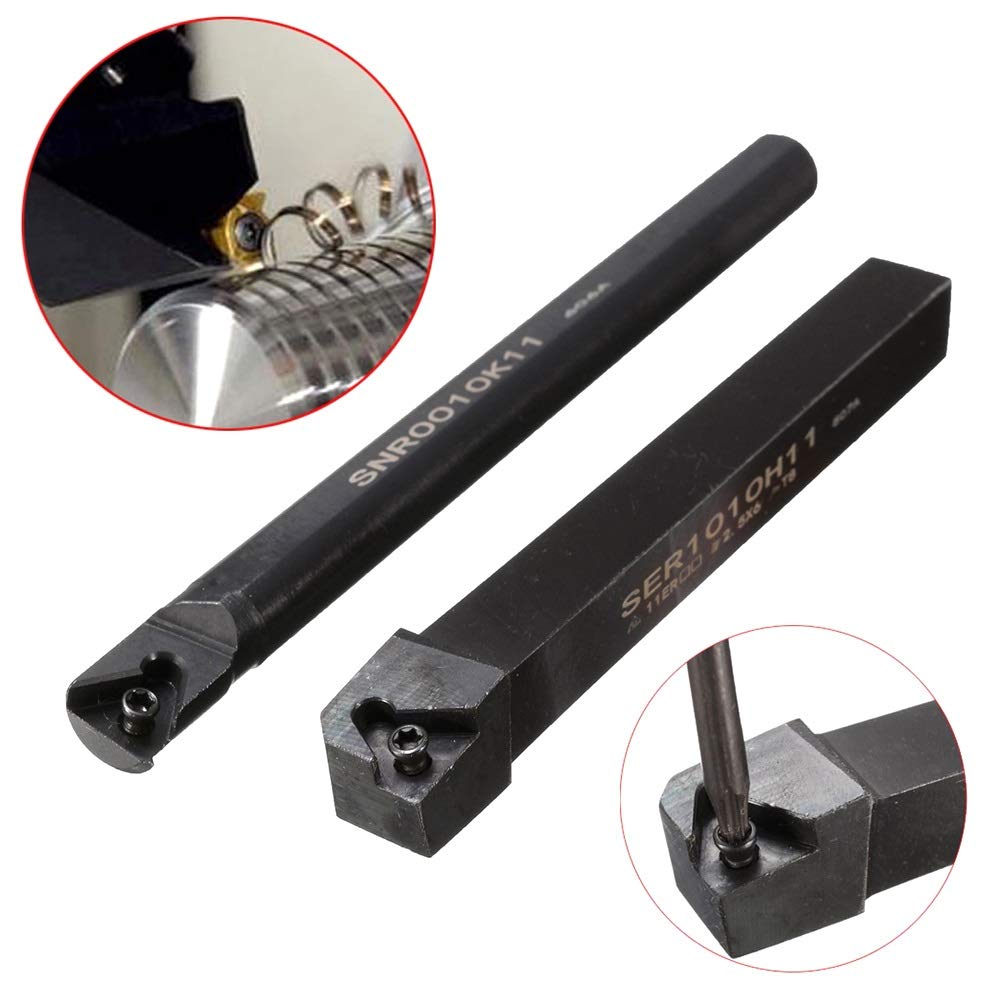 Torneado y ranurado de plaquitas metálicas para torno Torno interior Roscado Volviendo Porta-herramienta + 2pcs Inserciones de carburo + 2 Llaves Herramientas CNC SER1010H11 / SNR0010K11