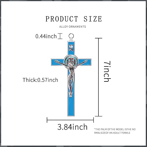 Miniatura 2 de Crucifijo grande de 7 pulgadas con cruz de pared con fianza, esmalte de metal, medalla de San Benito, arte de pared con cruz INRI, regalo de fe para