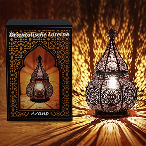 Aranp Orientalische Lampe Schwarz 36cm für Kerzen, Lampen E27 Fassung und LED Lichterketten | Innen und Außen Deko…