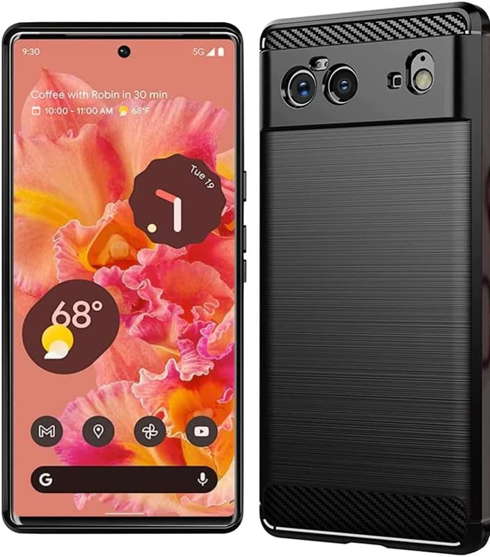 Image of NPRC Hybrid Ultra Slim Protective Case TPU Non-Slip Carbon Fiber Texture Shockproof Case Cover for Google Pixel 6 - Black