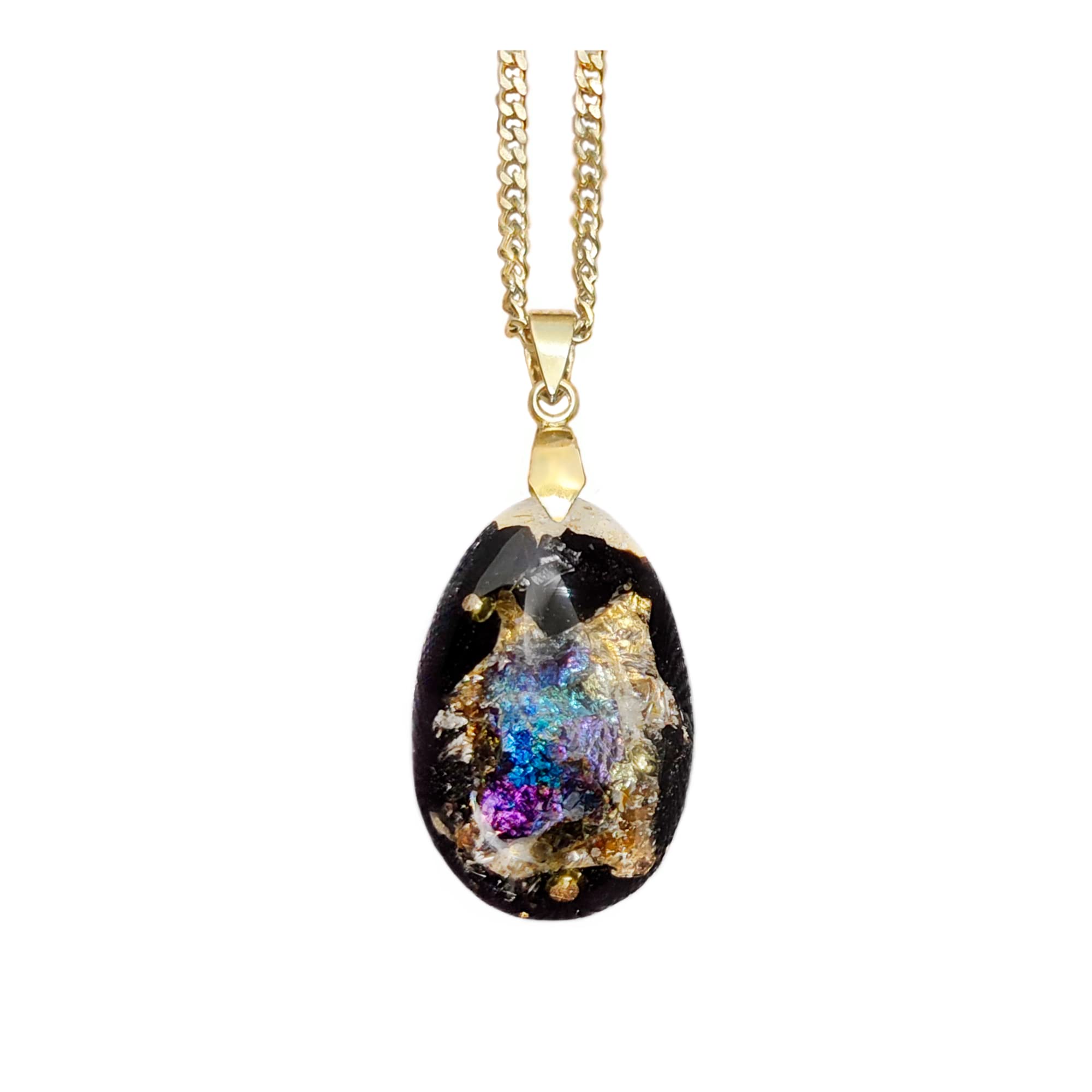 Edelstein Orgonit Anhänger Ursprung - Spiritueller Energetischer Schutz Kristall Schmuck mit Kette | Buntkupfer | Schwarzer Turmalin | Herkimer Diamant