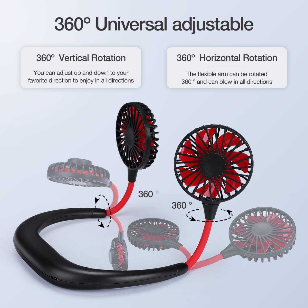 Portable Hanging Neck Fan,GIM 2000mah 3.5-9.5 Hours USB Rechargeable Personal Fan with 3 Level Air Flow 7 LED lights for Home, Office, Travel,Indoor, Outdoor. : Home & Kitchen