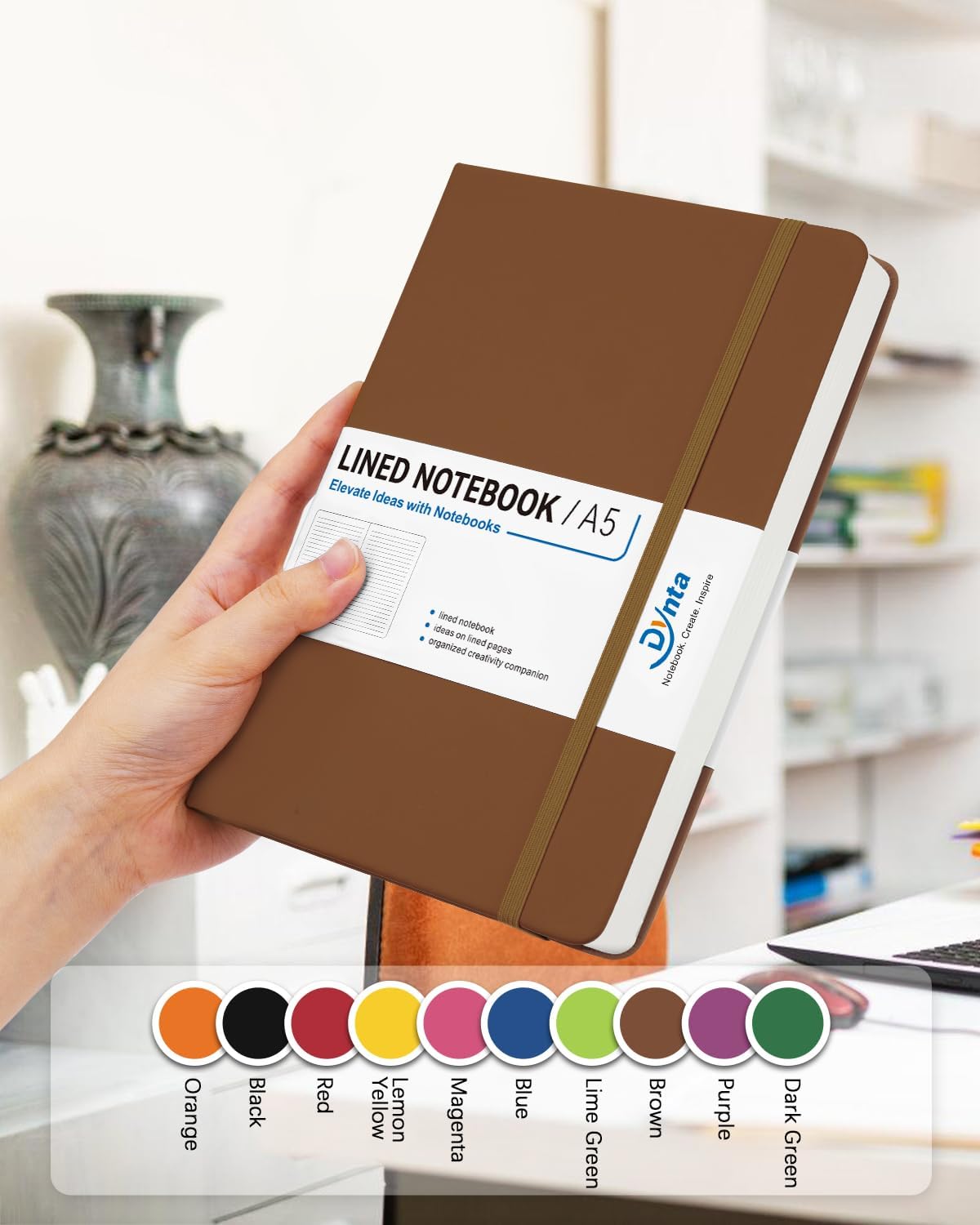 Dynta Hardcover Journal Notebooks, 10 Packs A5 Lined Journals Bulk for Writing 200 Pages/100Sheets, 8.4 x 5.8 inch, Classic Ruled Notebook for Work/Travel/College/Note Taking(Brown)