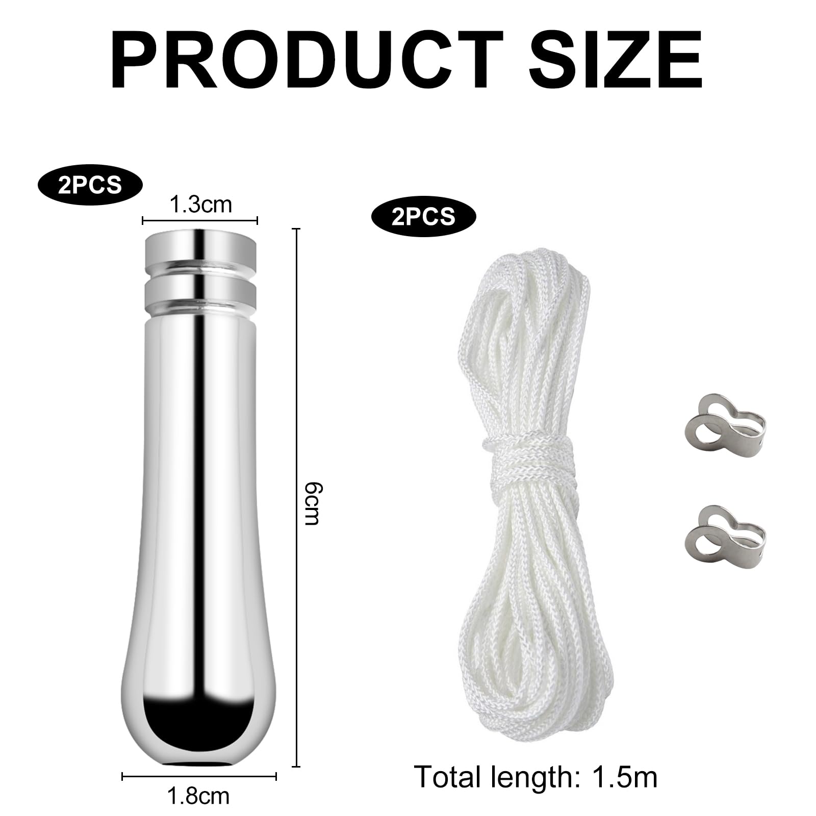 LbsAMP 2 Pieces Bathroom Light Pull Cord Handle with Cord Connector 150cm Light Pull Chain Extension Weighted Cord Pull Ends for Bathroom Toilet Light Ceiling Light Fan Switch - Image 2