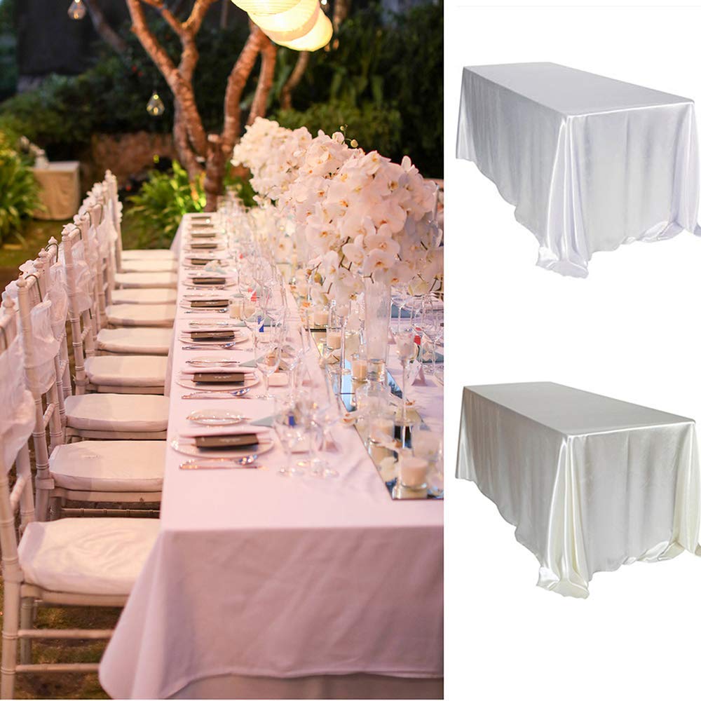 TINWARM 250 * 350CM (98.4in x 137.8in) Rettangolare Tovaglia in Raso per la Decorazione di Matrimonio/Compleanno/Battesimo del Bambino/Eventi - Bianco