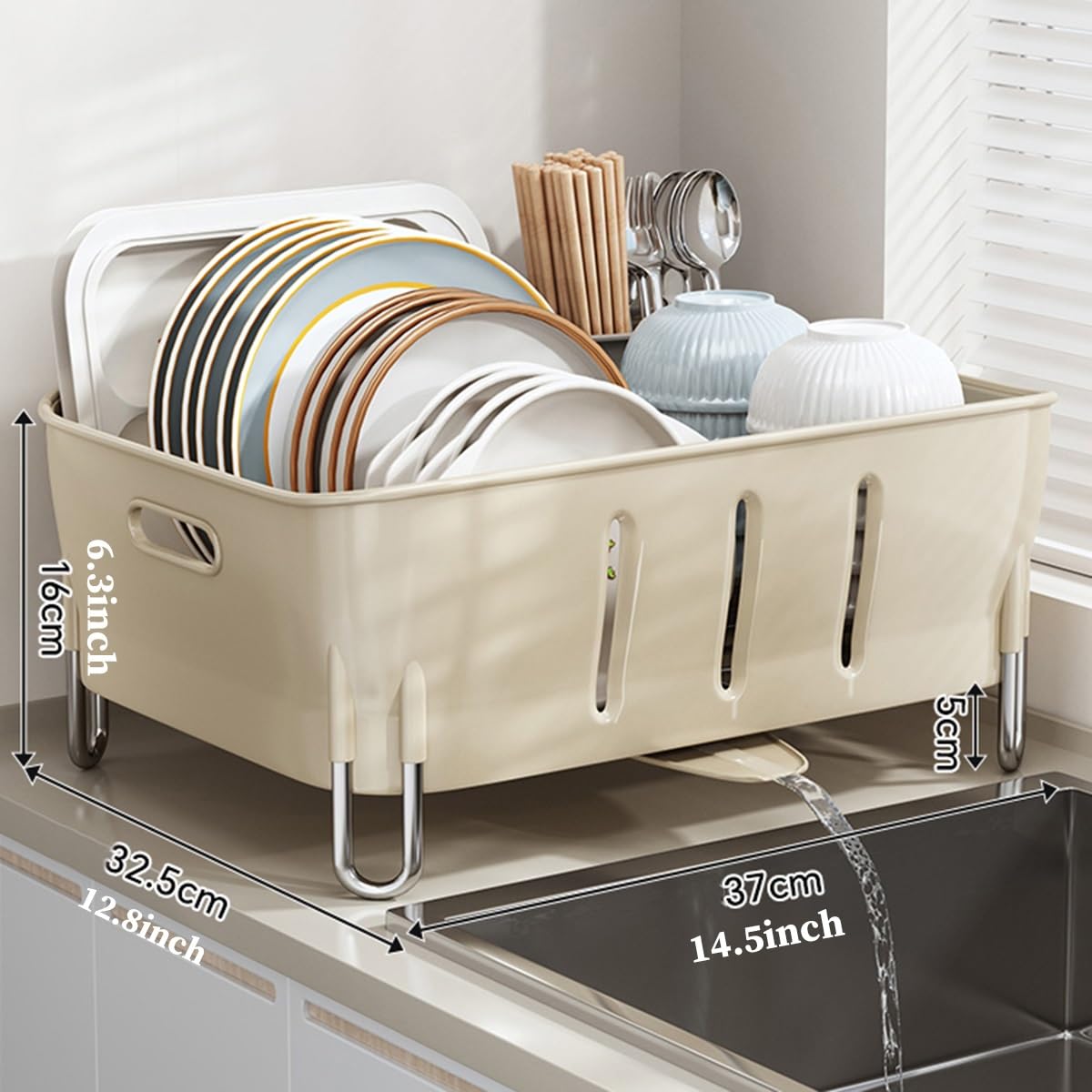 Escurridor de cubiertos de plástico para fregadero de cocina con panel de drenaje para encimera para un secado eficiente y