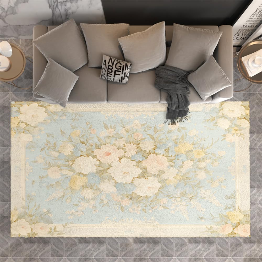 Tapis Salon 200X300 Fleurs Bleues Chambre Sport Antidérapant Lavable en Machine Tapis Couloir,Salle A Manger Chambre Enfant Decoration Chambre