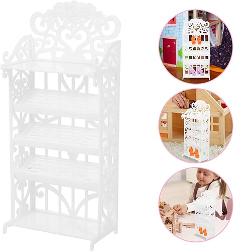 Miniatura 4 de Estante de plástico para zapatos de muñeca de 3 piezas, organizador de zapatos de casa de muñecas blanco para niños, almacenamiento de accesorios de
