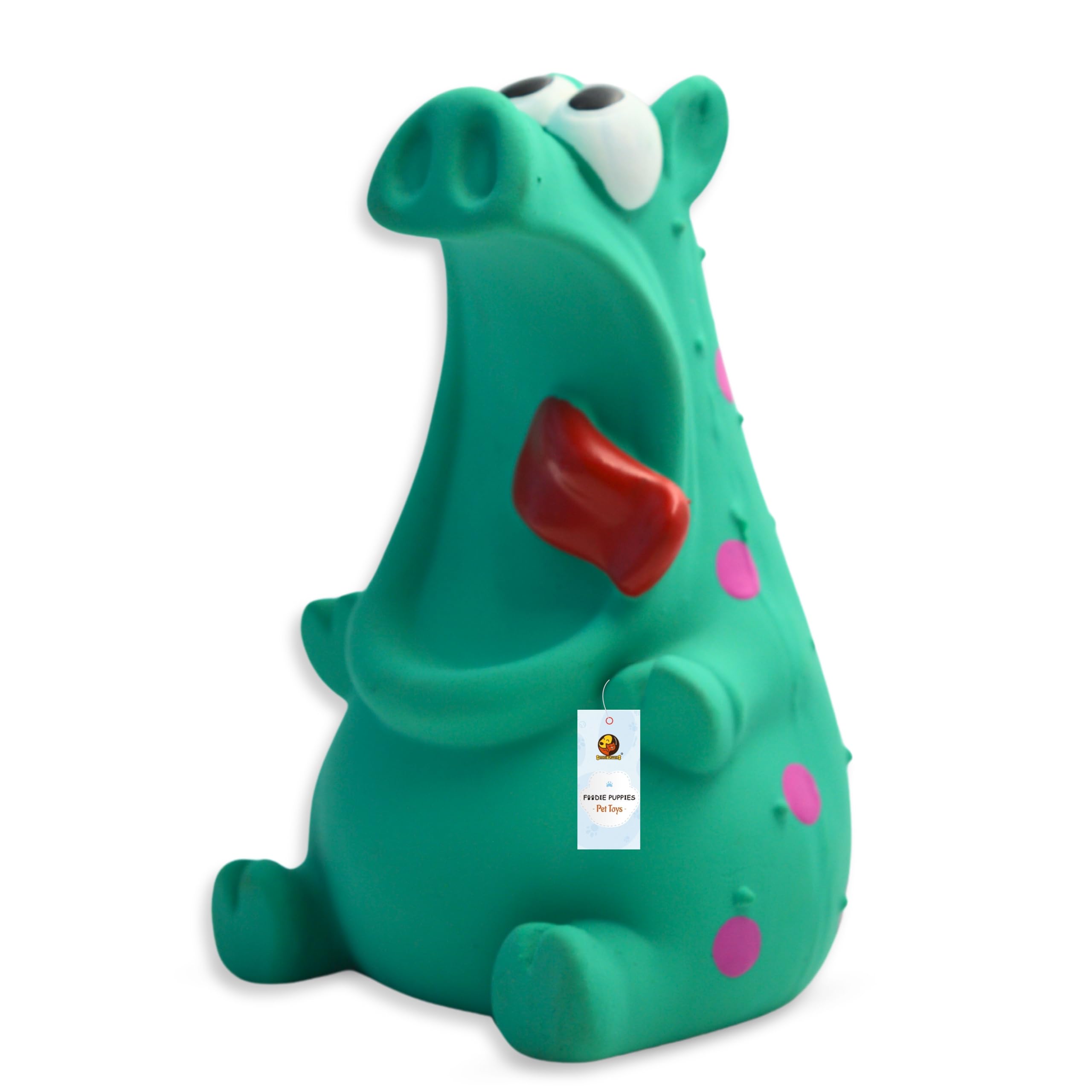 Foodie Puppies Dog Squeaky Latex Rubber Toy - (Green Piggy Monster) | for Small Dogs & Puppies | Cotton Filled, Durable, Soft, Animal Design, Chew Safe Play Toy | Reduce Separation Anxiety (SIZE:14cm)