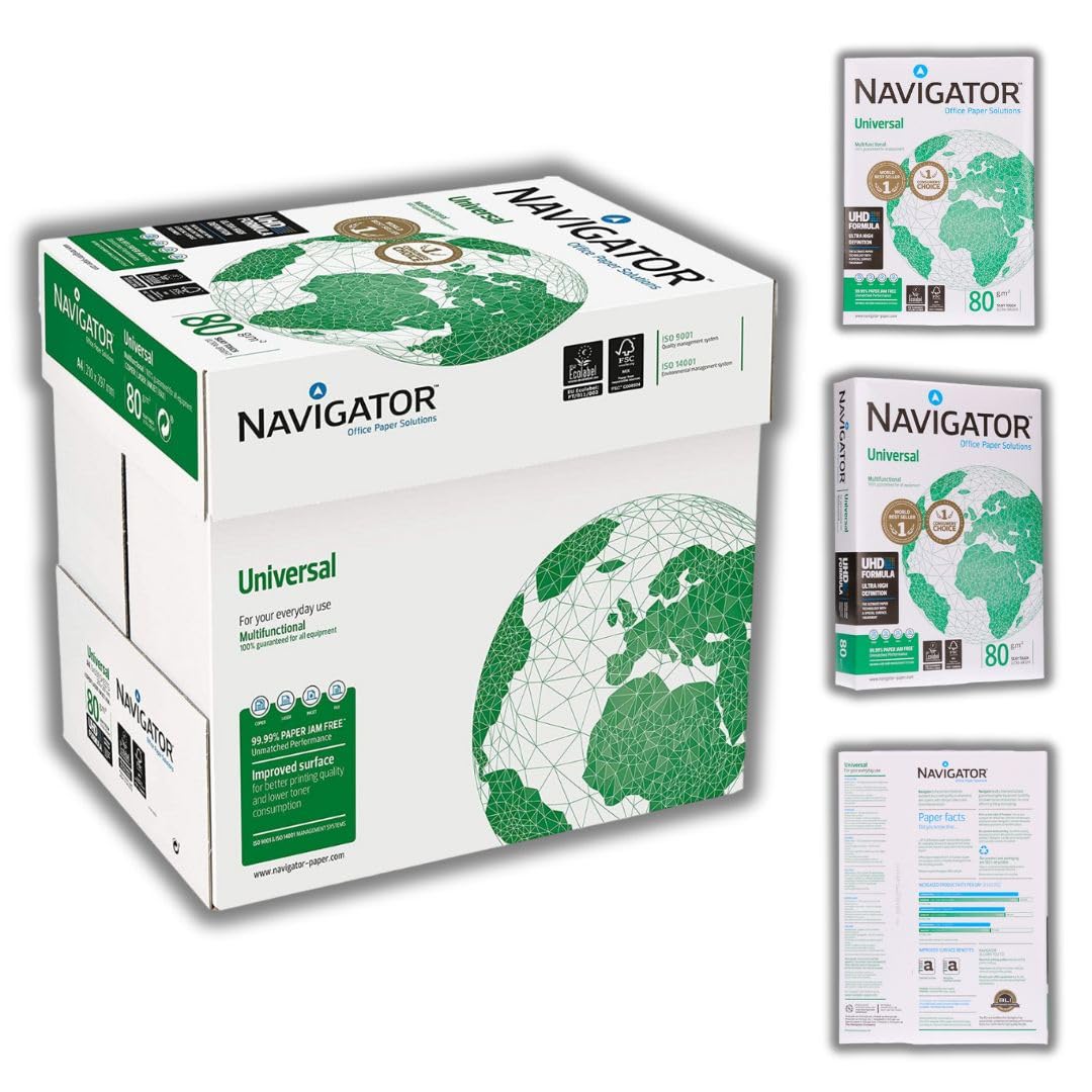 Navigator Papel Multifunción de 80 Gramos, A4, 5 Paquetes de 500 Hojas (2500 Hojas)