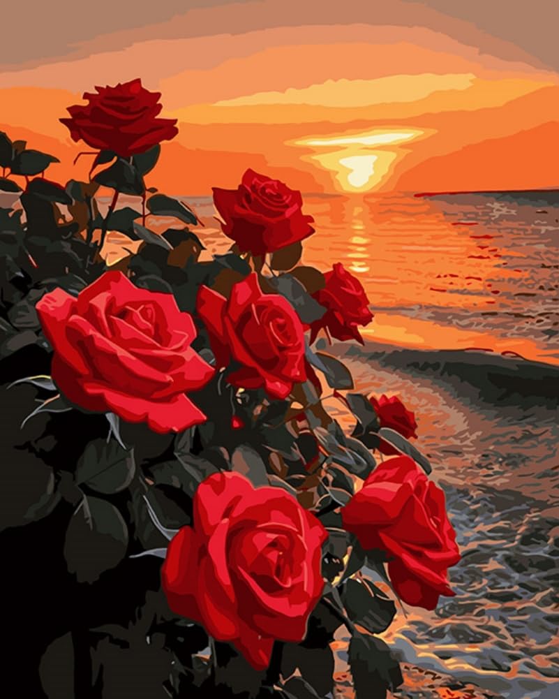 CaptainCrafts Paint by Numbers for Adults, Paint by Numbers DIY Oil Painting Linen Canvas 16x20 Inch Wall Art House Decor Gifts (Frameless, Roses and The Sea) — image 1