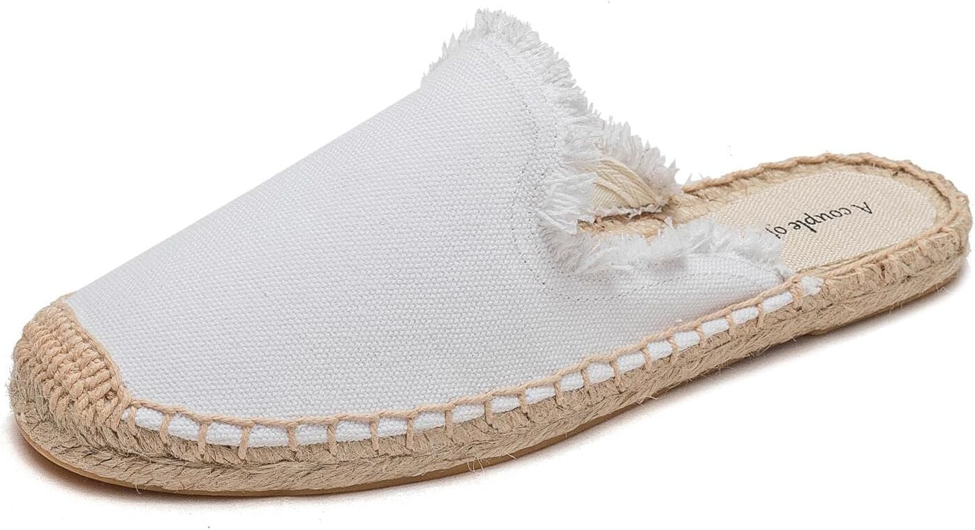 A COUPLE OF LINES Solid Color Womens Mule Shoe - Breathable and Comfortable Womens Dress Flats, Nonslip Flat Espadrille, Can Be Worn with Jeans, Skirts, Dresses, Shorts(White,10)