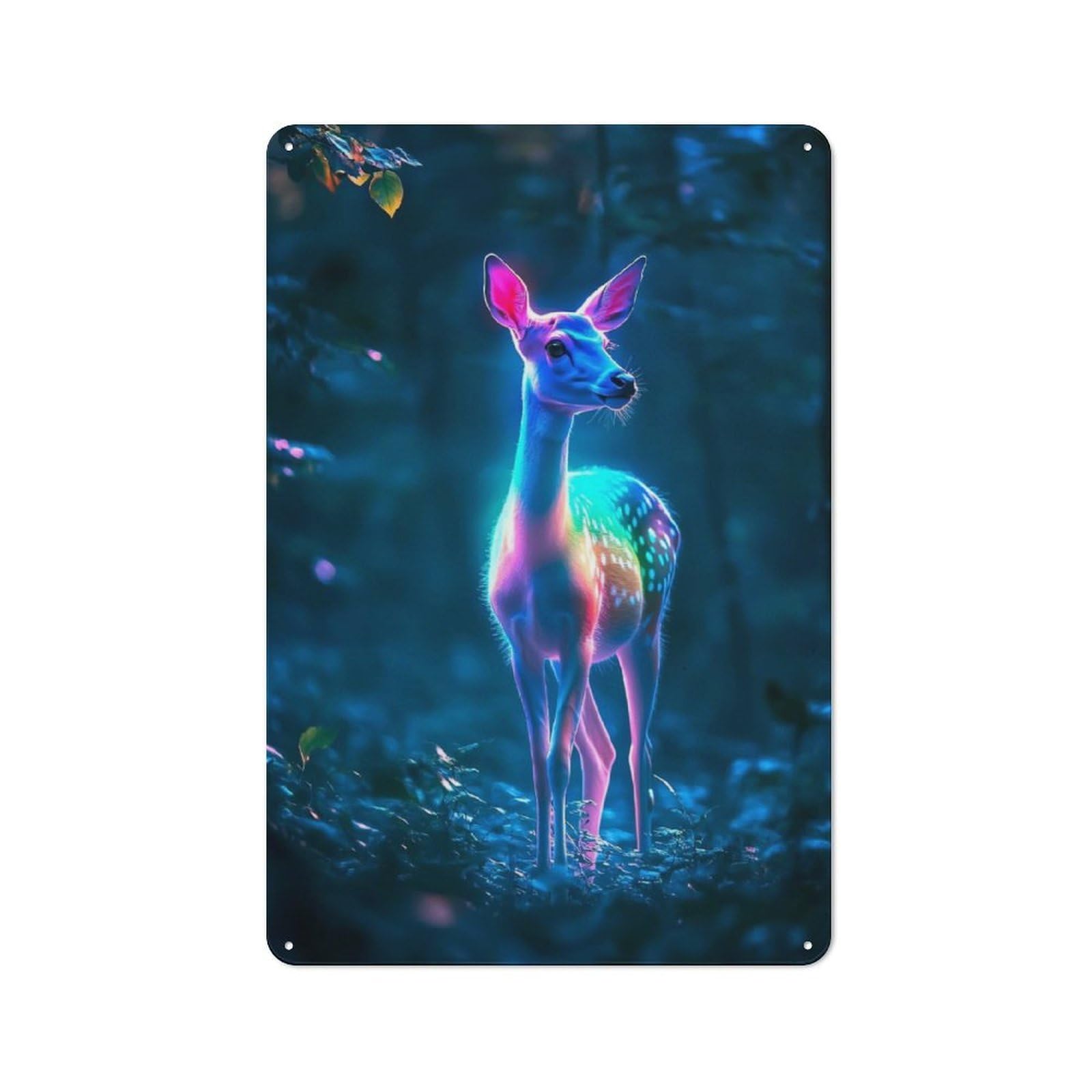 Junmoney Neon Deer In Forest Vintage Tin Sign 30X20cm Featuring For Workshop Wall, Gift For Metal Sign Collectors During The Christmas Season