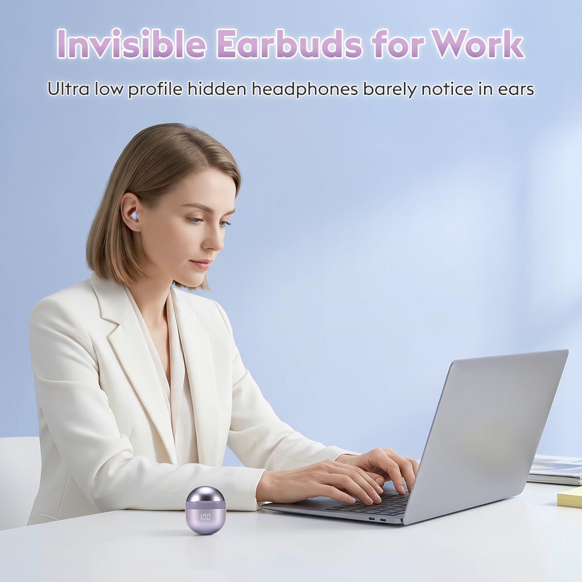 Mini auriculares inalámbricos para dormir de lado, auriculares invisibles de 2,27 g para orejas pequeñas, auriculares Bluetooth 6.0 para dormir, sin sonidos de alerta, pantalla LED