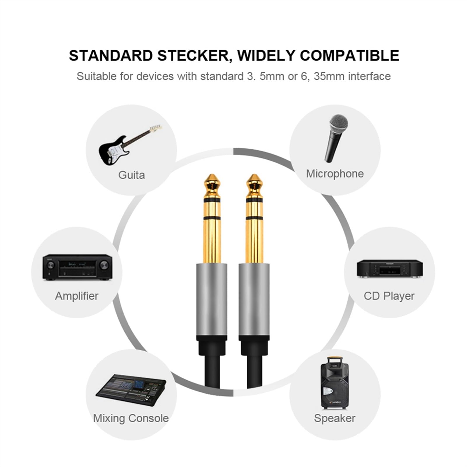 kabel audio do gitary Kabel Audio Jack 6,5 Mm Kabel Jack 6,35 Mm Z Męskiego Na Męskie Do Wzmacniacza Gitarowego Kabel Gitarowy 6,35 Mm (Color : 3m)