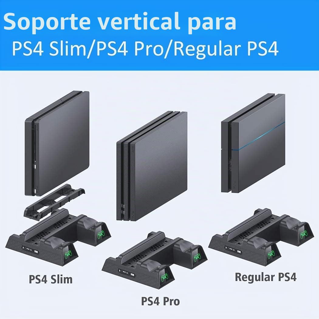 OIVO Soporte para PS4 con Ventilador de refrigeración PS4 para PlayStation 4/PS4 Slim/PS4 Pro, Soporte Vertical PS4 Pro con estación de Carga de Controlador PS4 y 12 Ranuras de Juego