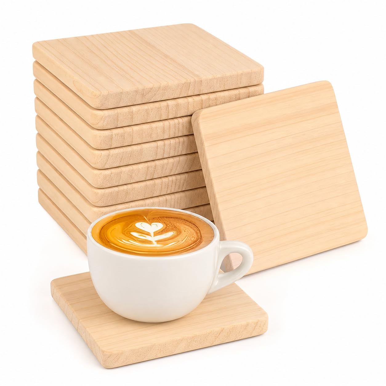 Pine Wood Coasters Set of 6 | Square Wooden Tea & Coffee Coasters | 12mm Thick Unfinished Wood Coasters for Painting, Engraving & DIY Craft | Heat & Water Resistant-image-26