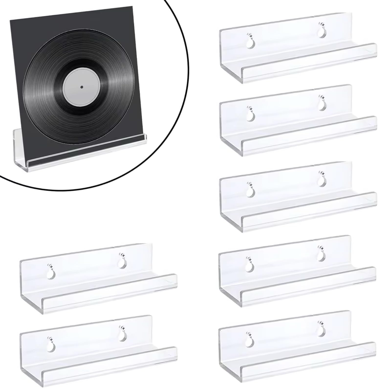 Defresit 6 unidades de estantería de pared para discos de vinilo, soporte de pared para discos de vinilo, estantería de pared de acrílico flotante para decoración de pared, estantería para libros