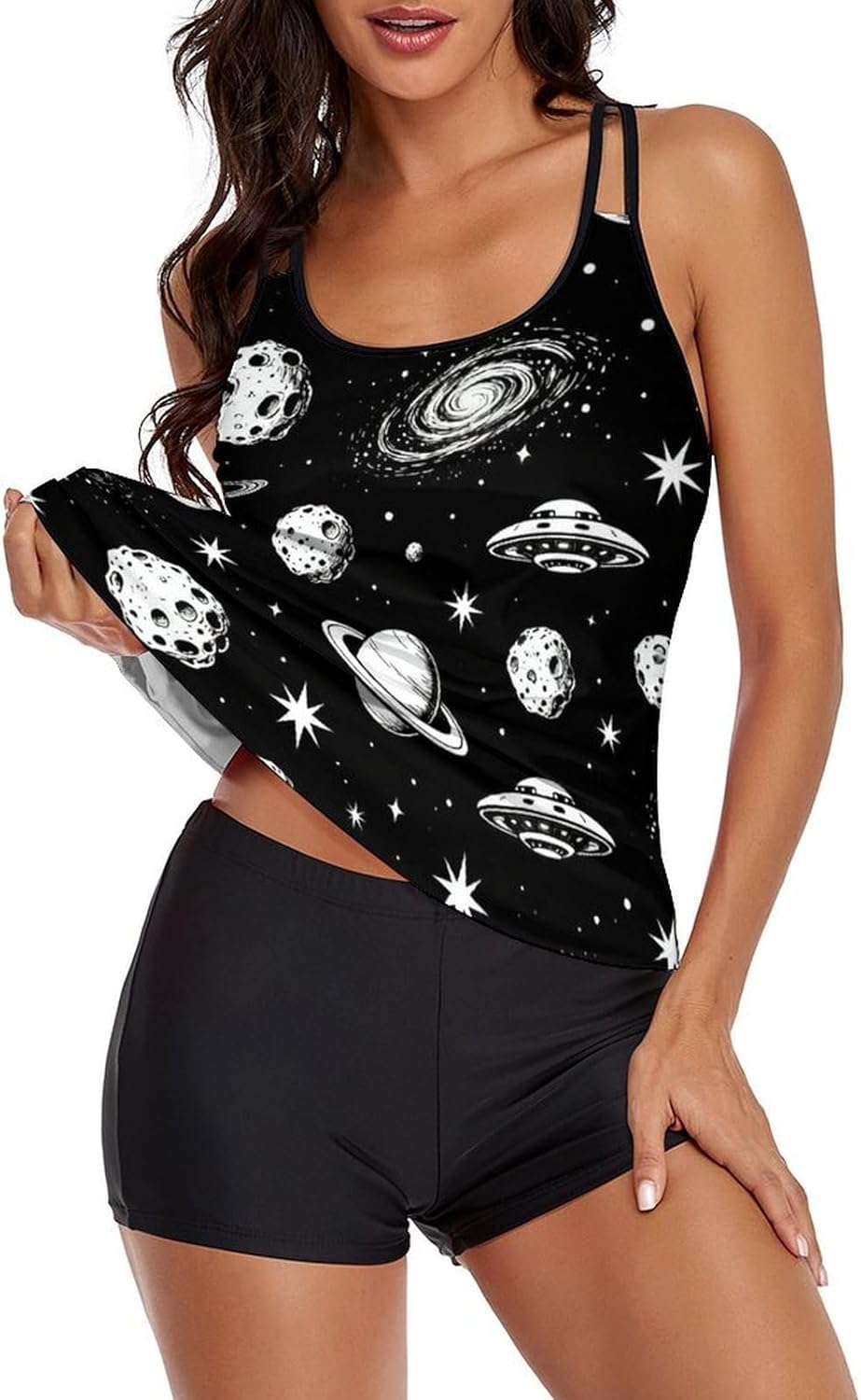 Women's Casual Tankini Bathing Suits, Tummy Control Tank Top with Shorts for Beach and Surfing