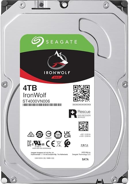 Seagate Disco rígido IronWolf ST4000VN006 4 TB - 3,5" interno - SATA (SATA/600) - Método convencional de gravação magnética (CMR)