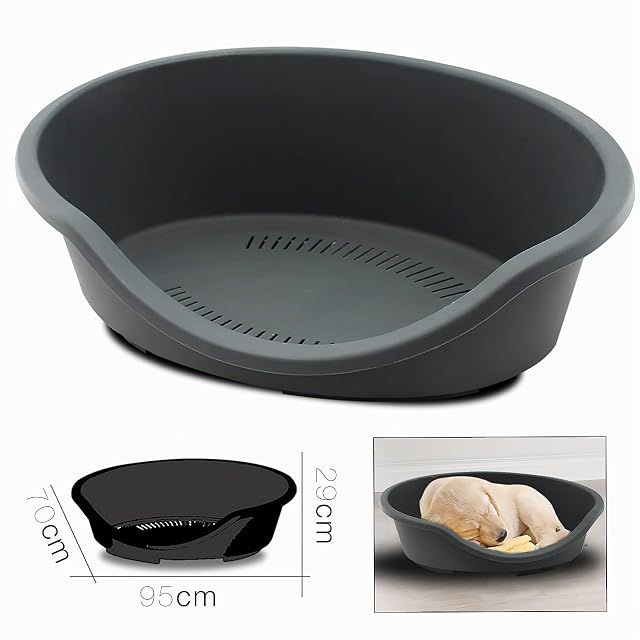 Foto 2 de 2 de SWR Cesta Plástico Antideslizante para Mascota, 95 x 70 x 29cm, Cuna para Perro y Gato Color Gris