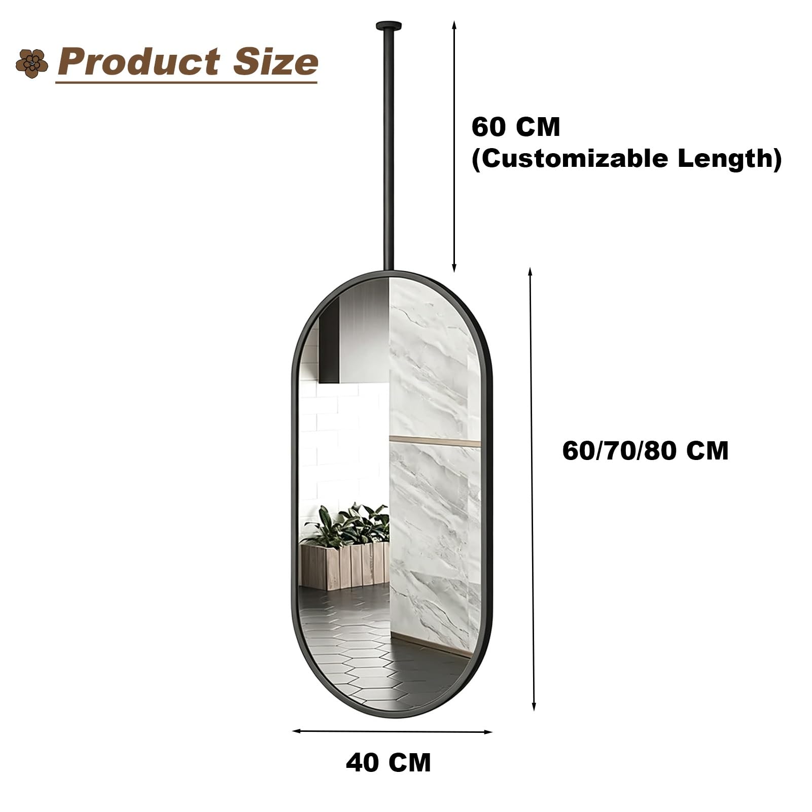 Specchi Per Trucco E Trucco Per Il Bagno, Specchio Da Appendere Al Soffitto, Specchio A Parete, Cornice In Metallo Con Vetro Infrangibile HD Per Ingresso, Soggiorno, Camera Da Letto(40cmx60cm)