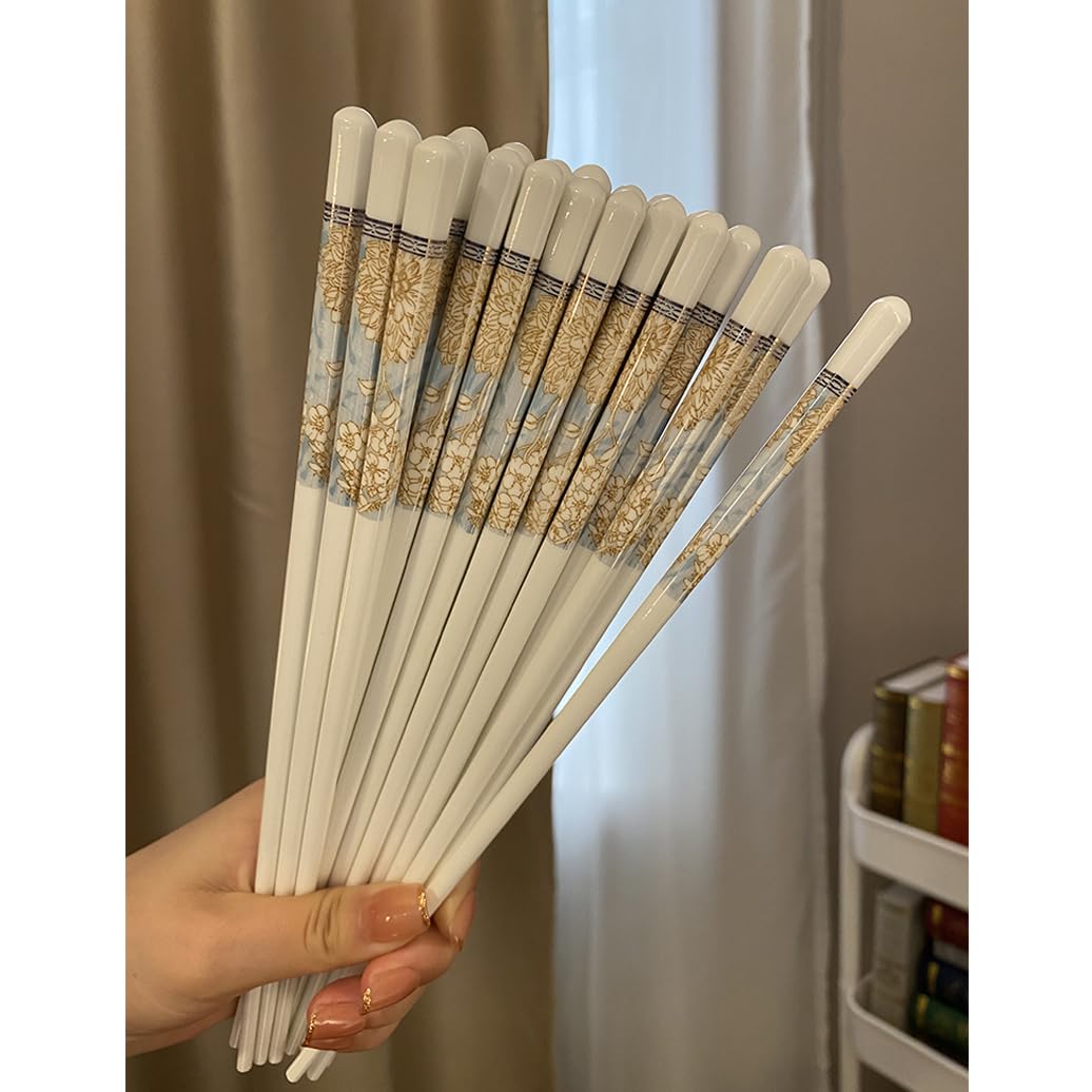 Copchette en Porcelaine Cadeau de Fleur, 10 Paires Baguettes Chinoises en os de Chine, Baguettes Premium réutilisables, Lave-Vaisselle à Haute résistance à températu White