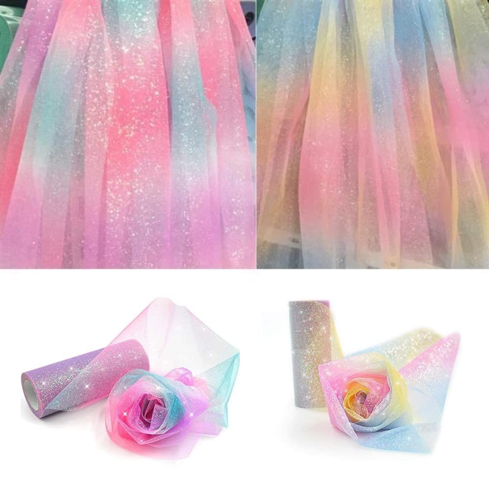 Tessuto Tulle Arcobaleno Organza - 1m X 1.5m, Multicolore, Per Matrimoni E Decorazioni - Foto 4