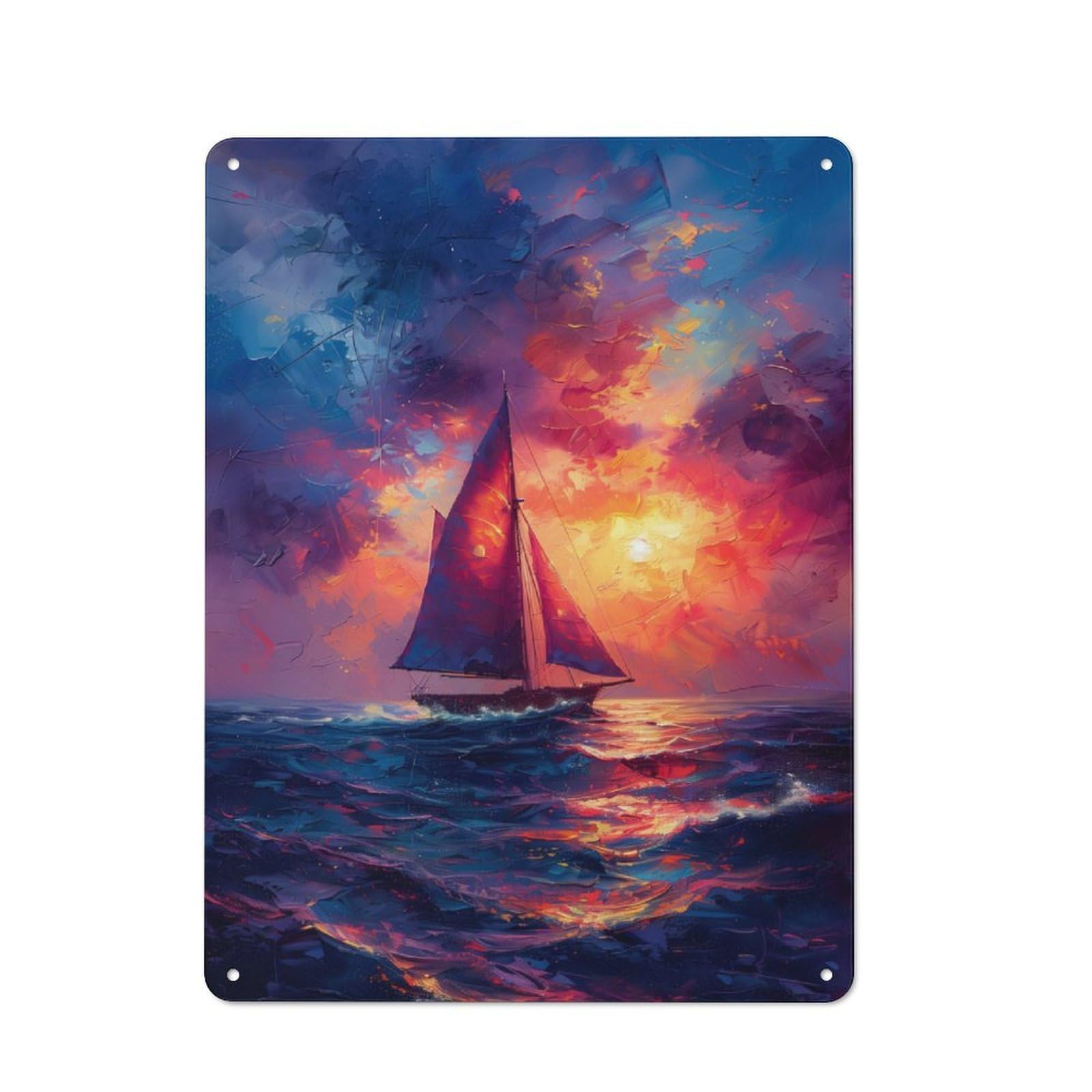 Junmoney Sailboat Sunset Rustic Tin Sign 40X30cm Featuring For Living Room Wall, For Metal Sign Collectors, For Garage And Workshop Walls