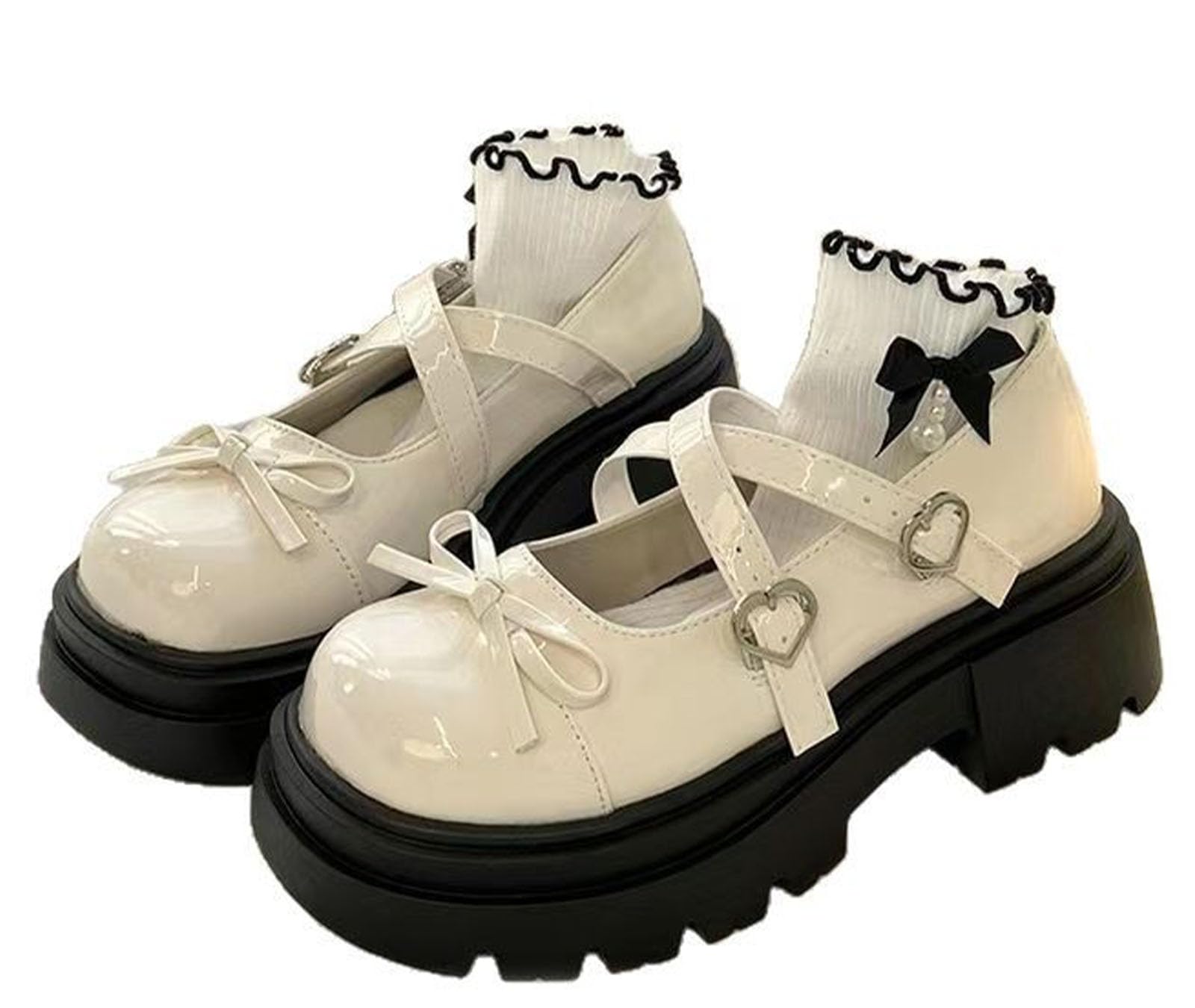 Womens Platform Mary Janes Shoes Sweet Toe Ankle Lolita Gothic Pumps Chunky Patent Leather — view 54