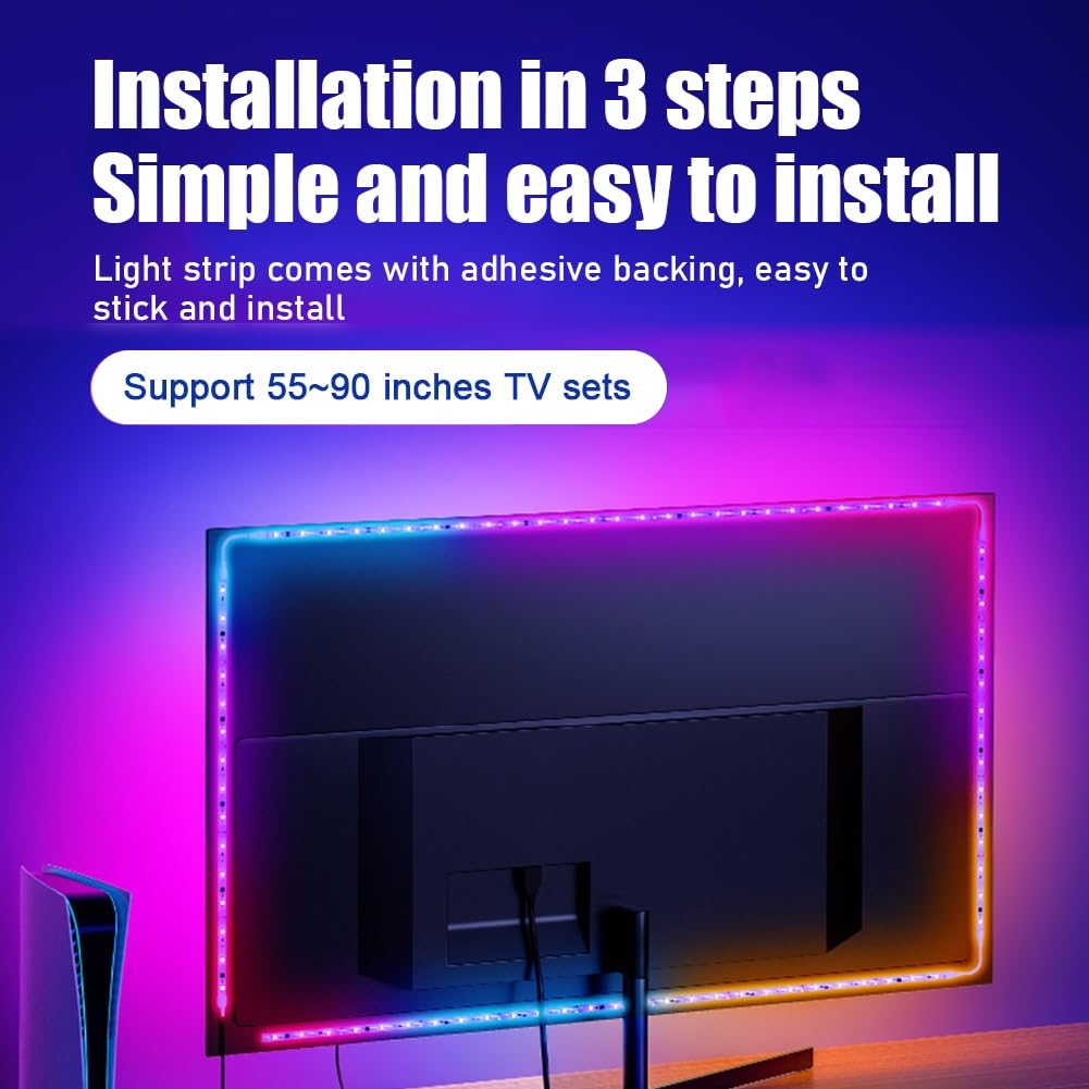 Strisce Led Intelligenti Strisce Luminose A Led Copre Schermi Da 55-70 Pollici E 75-90 Pollici Le Luci Possono Essere Sincronizzate Con Immagini E Musica La Striscia Può Essere Tagliata(75-90in)