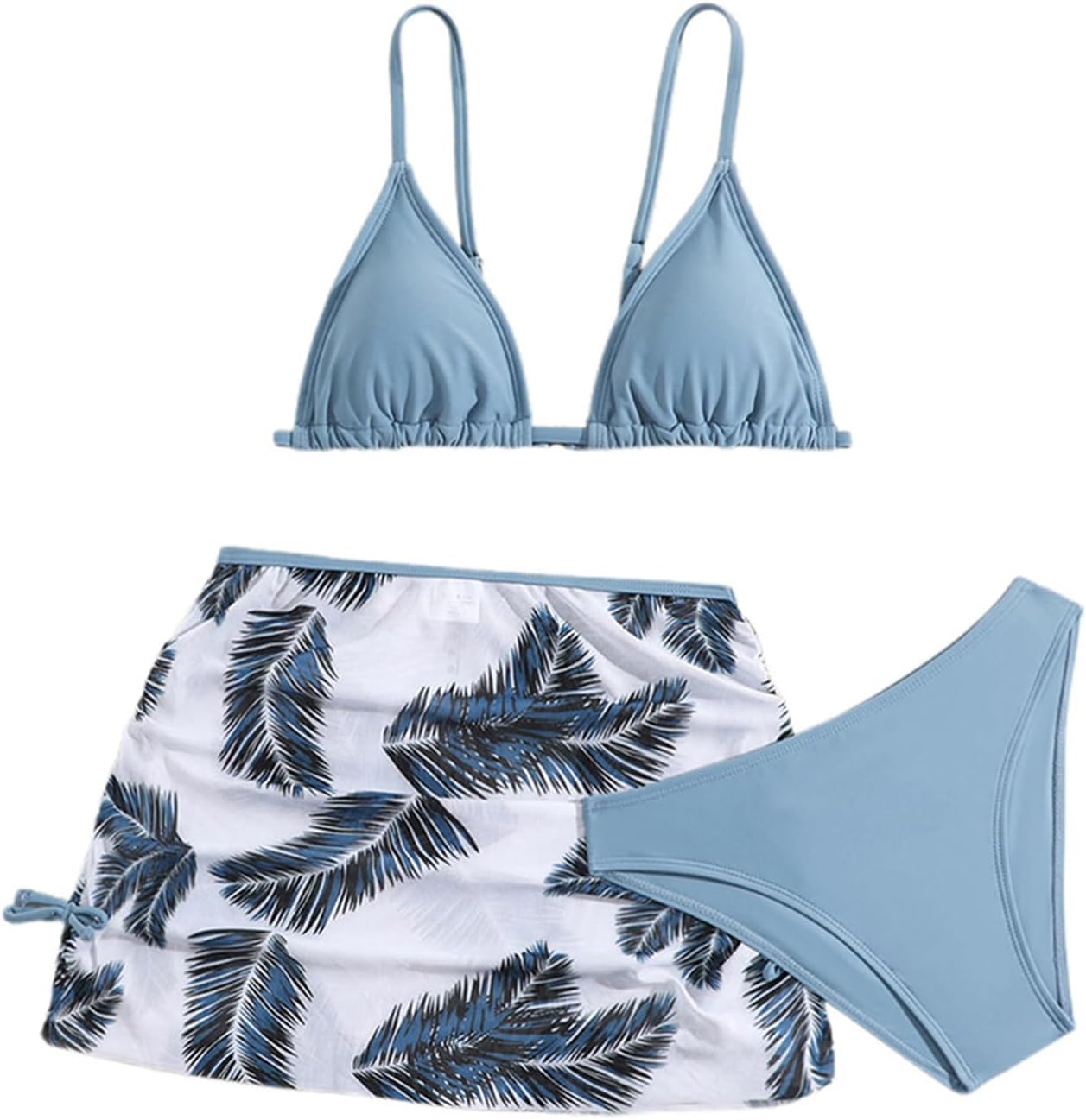 Girl's 3 Piece Sets Floral Print Bikini Swimsuit High Waisted Bathing Suits with Beach Skirt Coverups