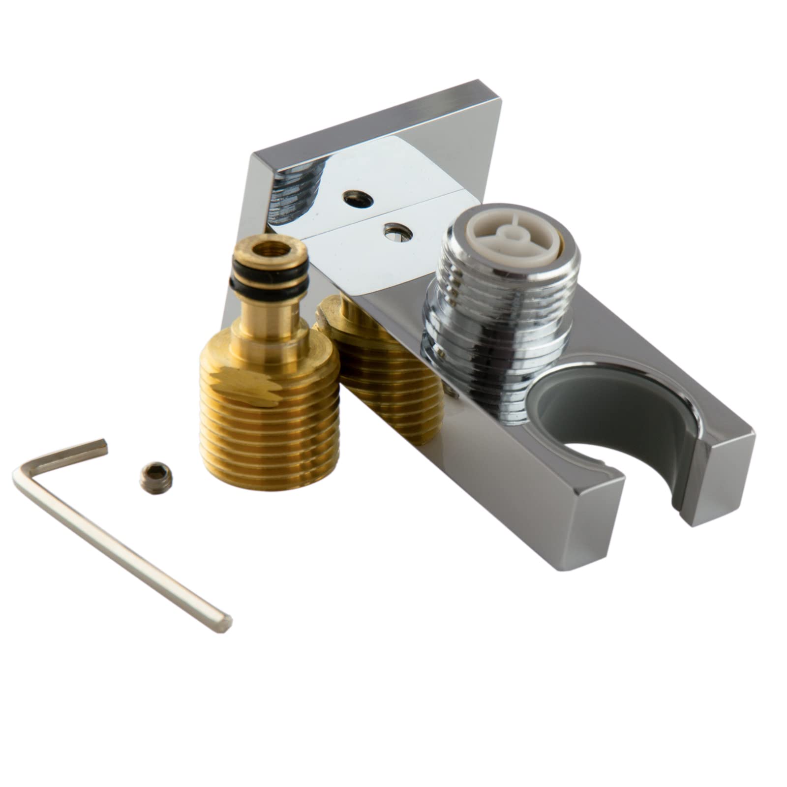 Conector de pared con soporte de ducha en latón cuadrado, acabado cromado, rosca exterior de 1/2 pulgada, diseño plano, para baño