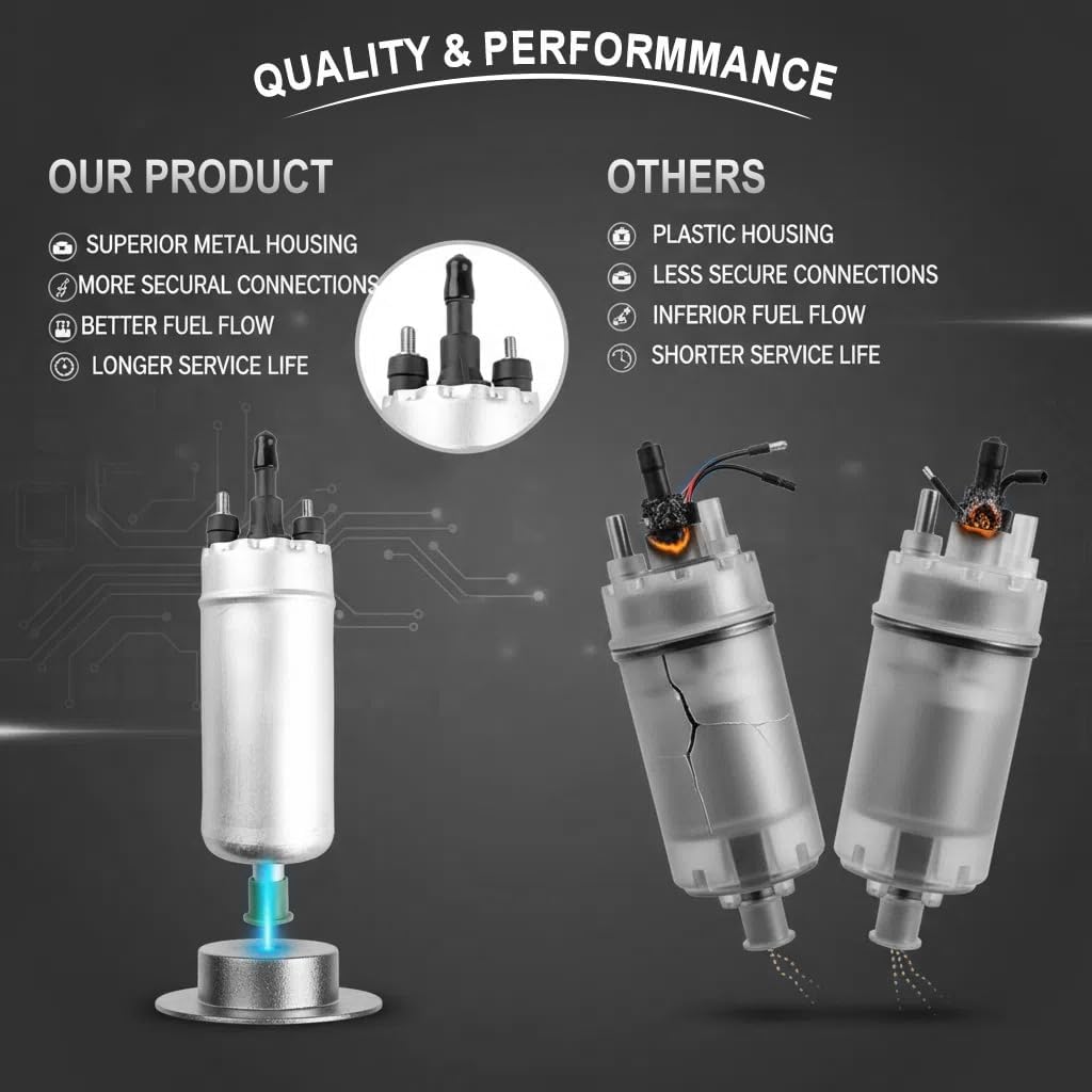 Universal External In Line Fuel Pump High Pressure 12V Gasoline Fuel Injection Pump Replacement 0580464070 0580453911 0580463017 0580464056 0580464023 Silver Electric Injection Systems