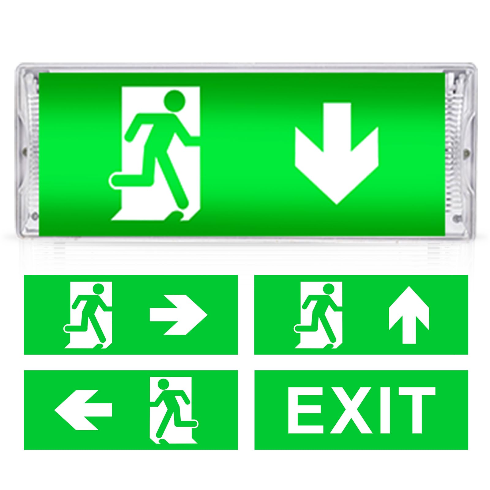 Éclairage de secours LED, éclairage de chemin d'évacuation, éclairage de sortie d'urgence avec 5 pictogrammes de sortie d'urgence, éclairage continu, éclairage de secours LED, éclairage de secours