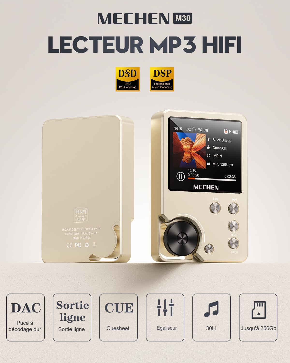 MECHEN M30 64Go Lecteur MP3, HiFi Numérique Audio Portable