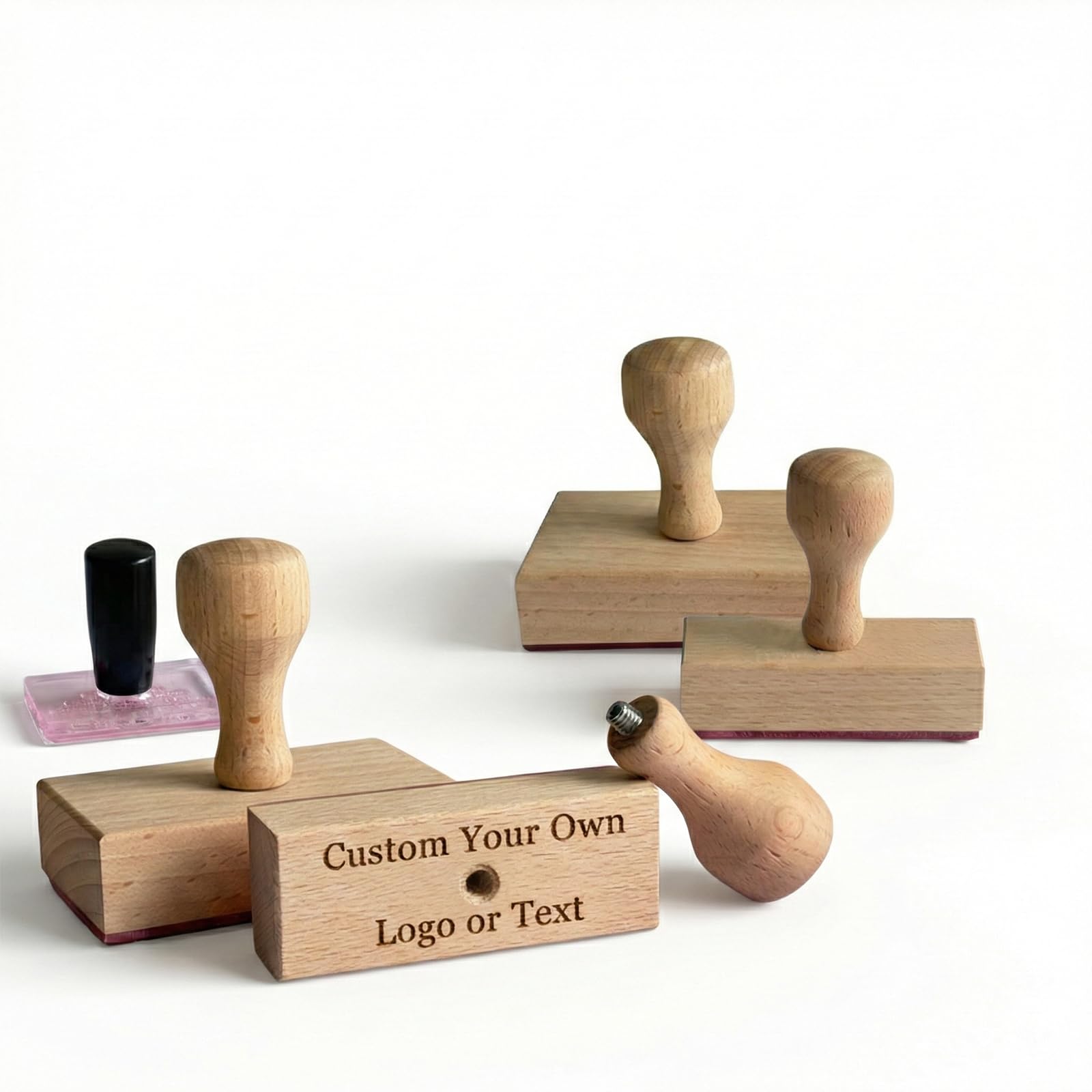 Custom Rubber Stamp with Logo and Text - Personalized Business Branding Seal for Packaging - Wooden Handle Ink Stamper for Crafting, Wedding & Office