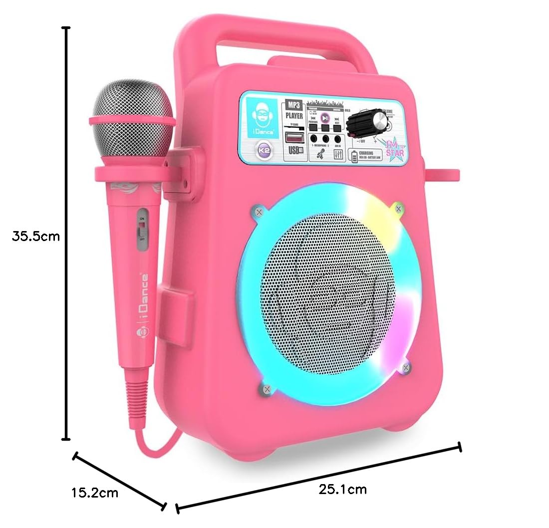 iDance K2V2 Karaoke Maschine - Party Box Bluetooth-Lautsprecher mit Mikrofon