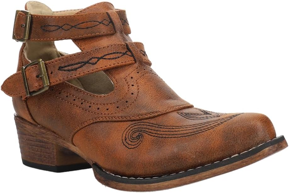 ROPER Womens Willa Embroidery Snip Toe Casual Boots Ankle Low Heel 1-2" - Brown - Image 7