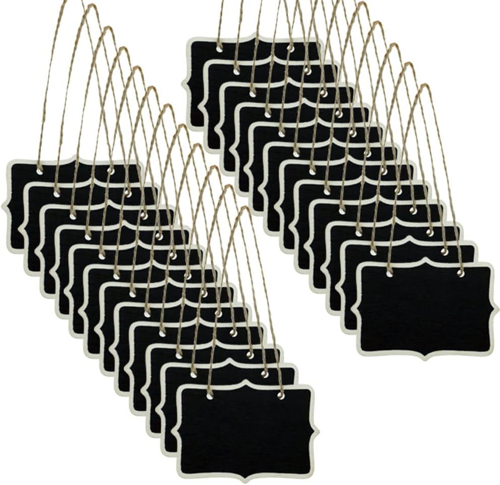 SaktopDeco 24 PCS Wooden Double Sided Hanging Chalkboard Sign with Hanging String