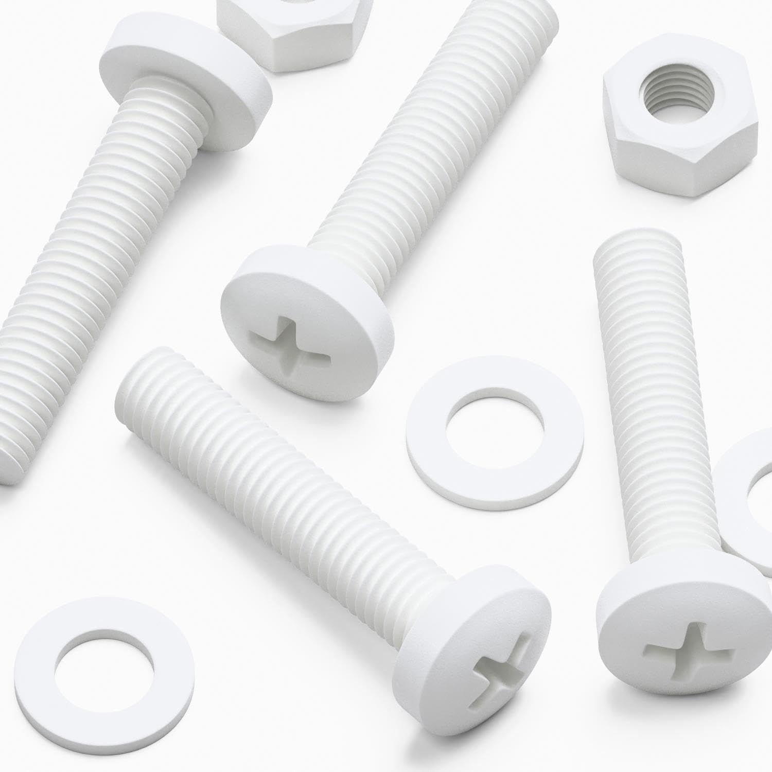 Caterpillar Red White 20X Pp Pan Cross Head Screws, Plastic Nuts, Bolts & Washers, M8x40mm, Anti-Corrosion, Chemical Resistant