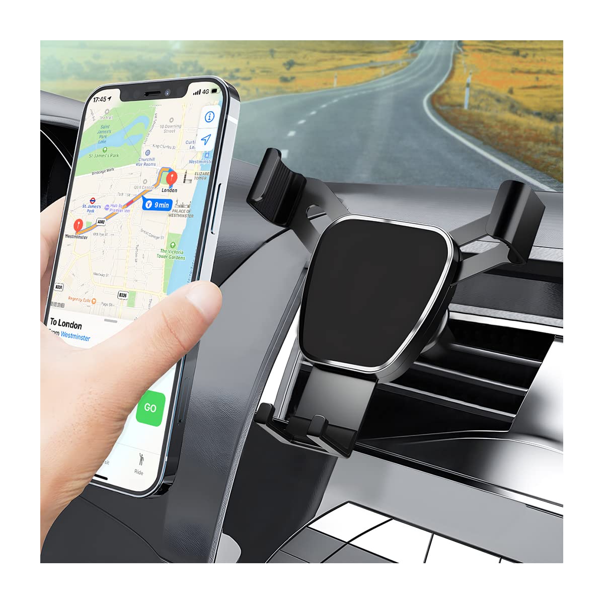 Car Air Vent Phone Mount, Upgrade Military Gravity Car Phone Holder with Clip, Vehicle Auto-Lock Cell Mobile Phone Hands Free Stand Cradle, Automobile Universal for All Smartphones (Black)