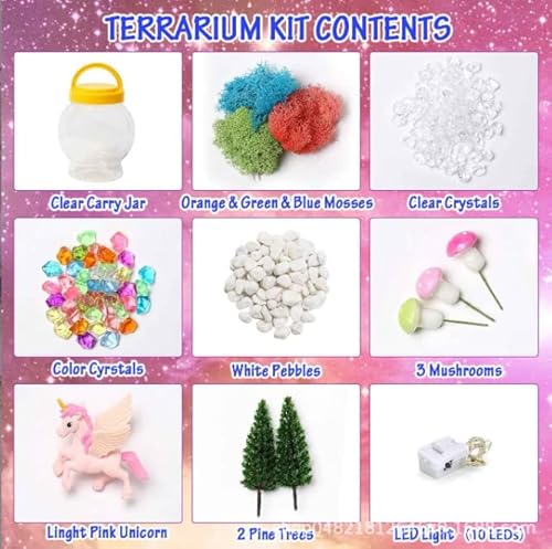 DIY Unicorn Light Up Terrarium Kit - de unicórnio para menina, com conjunto completo de acessórios d