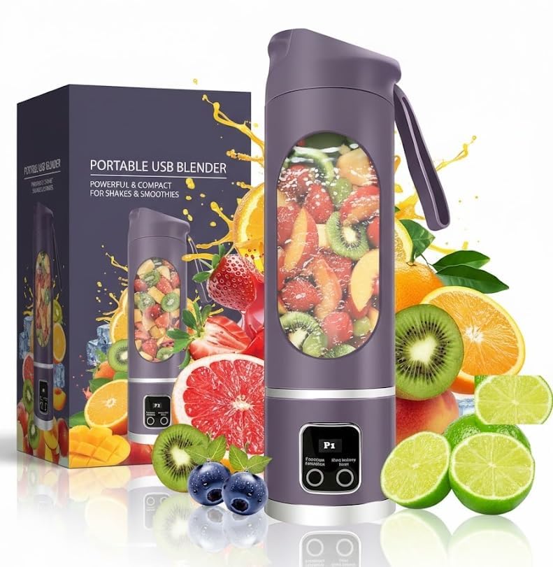 Image of KOIOS Portable Juicer Mixer Blender for Juices, Smoothies, Cold Coffee, Rechargeable 10 Blades Bottle Juicer Smoothie Maker, Fruits Mixer Grinder for Home, Office, Gym-Travel-450ML (Purple)