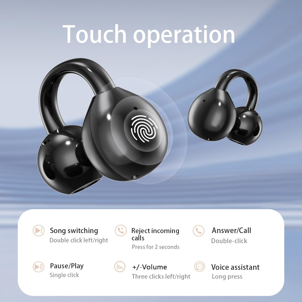 Słuchawki Bluetooth z klipsem na ucho, Bluetooth 5.4, słuchawki sportowe z otwartym uszem, wodoszczelne IPX5, cyfrowy wyświetlacz LED, typ otwarty, odpowiednie do uprawiania sportu, fitnessu