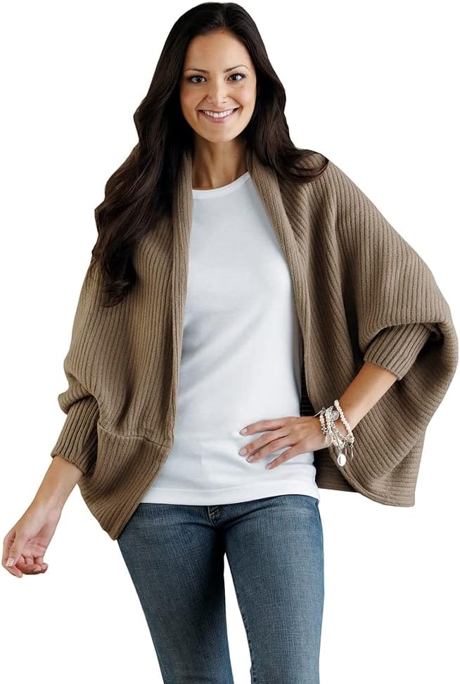 FLORIANA Womens Sweaters Open Front 3/4 Sleeve Cardigan Shrugs for Women Dresses - Khaki