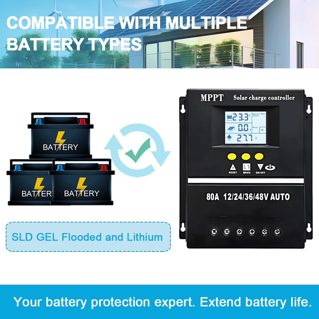 Y&H PWM 80A Regolatore di carica solare 12V 24V 36V 48V display LCD MPPT regolatore intelligente max 100V ingresso Dual USB per piombo-acido/litio